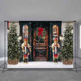 Aperturee - Nutcracker Door Vintage Trees Christmas Backdrop